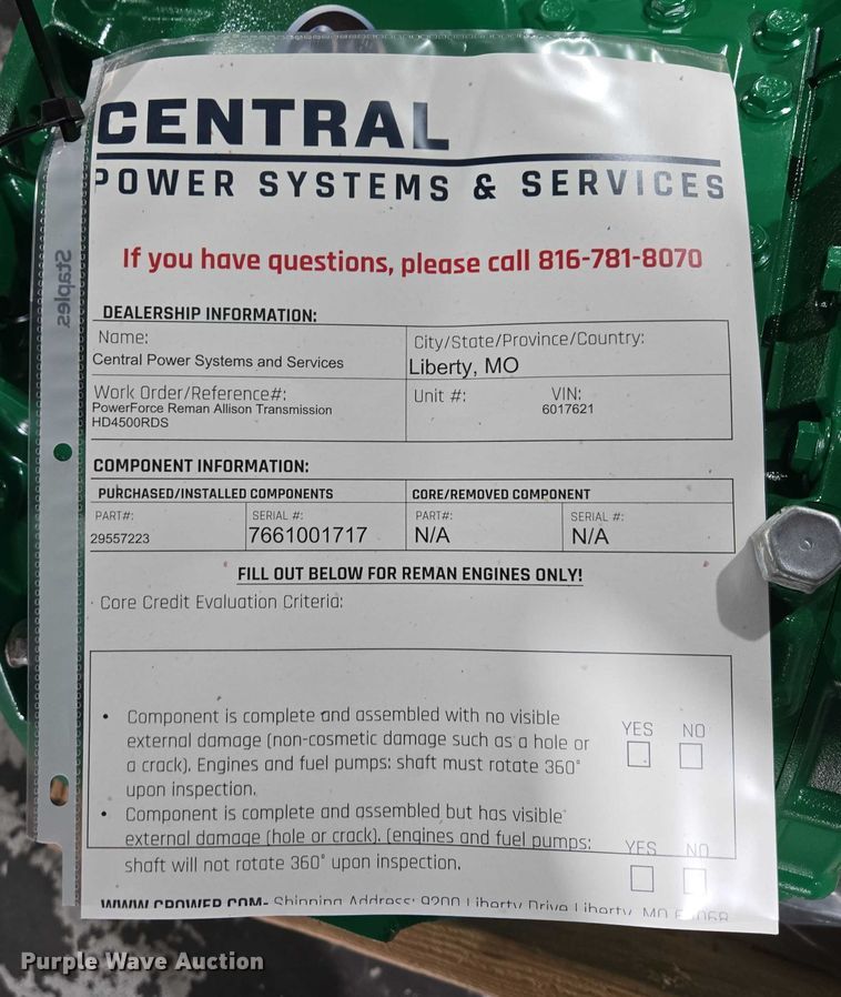 image for item EV1518 Allison  4500RDS_PR  remanufactured transmission