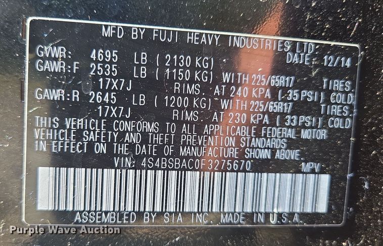 image for item EV1564 2015 Subaru Outback SUV