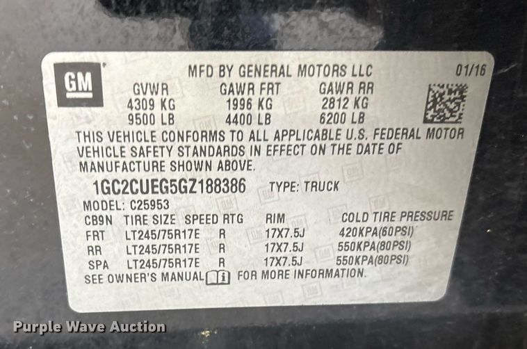 image for item ND9769 2016 Chevrolet Silverado 2500HD Double Cab pickup truck