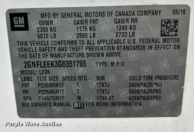 image for item YA0939 2016 Chevrolet Equinox  SUV