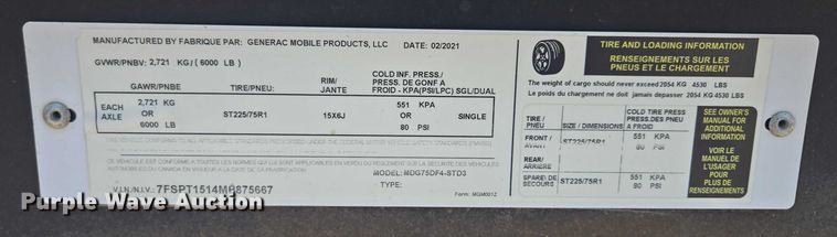 image for item DF8615 Generac MDG75DF4 generator