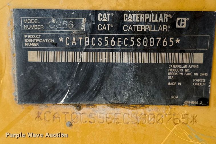 image for item DJ7749 2009 Caterpillar CS56 single drum vibratory roller