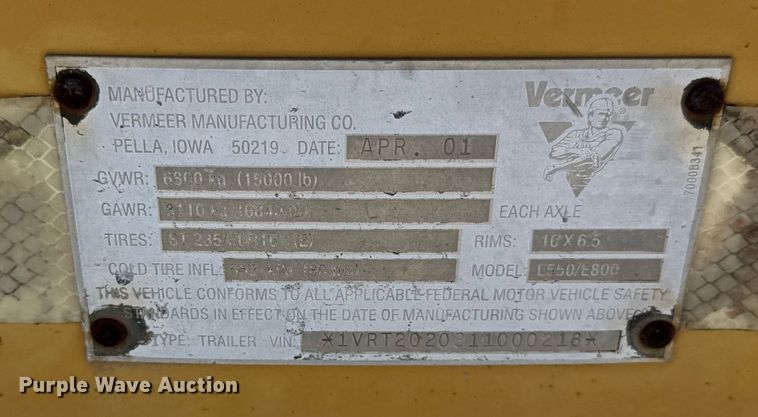 image for item DJ9693 2001 Vermeer E800 vacuum excavator