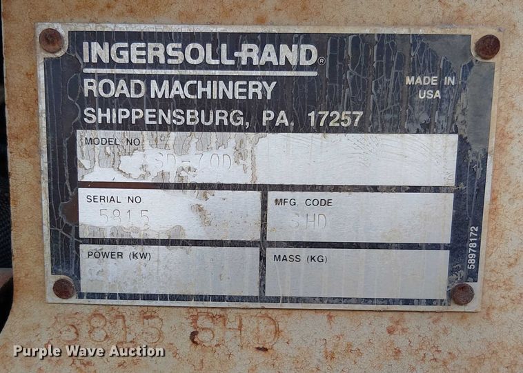 image for item DS3864 Ingersoll Rand SD70D single drum vibratory roller