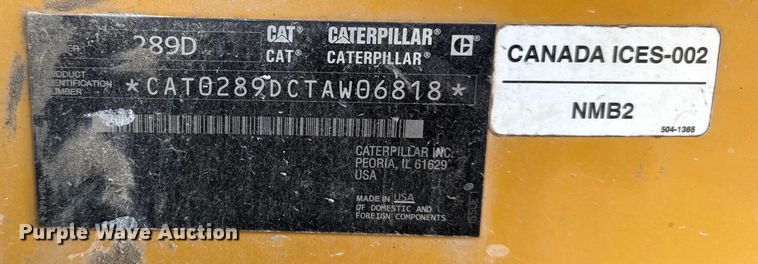 image for item DS3869 2017 Caterpillar 289D tracked skid steer loader