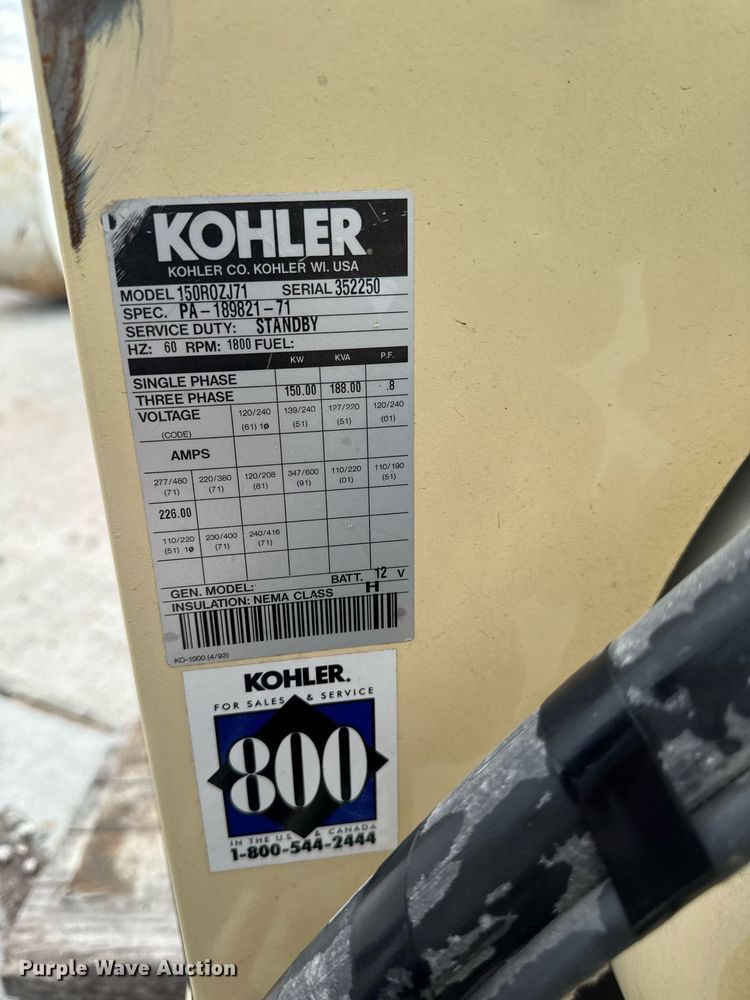 image for item DT0704 Kohler 150R0ZJ71 generator