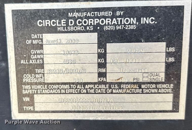image for item DT3260 2009 Circle D equipment trailer