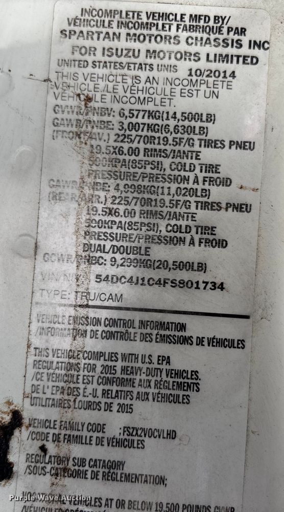 image for item DT3262 2015 Isuzu NPR crew cab box truck