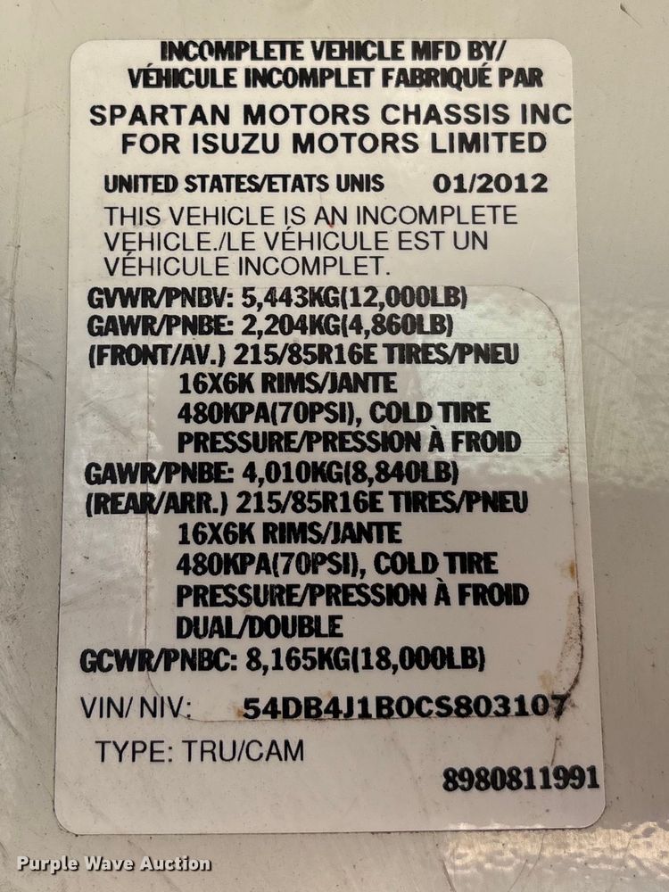 image for item DT3265 2012 Isuzu NPR crew cab flatbed truck