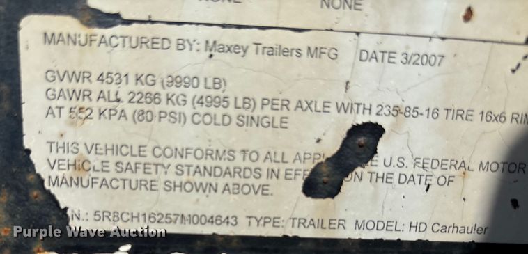 image for item DT3271 2007 Maxey utility trailer