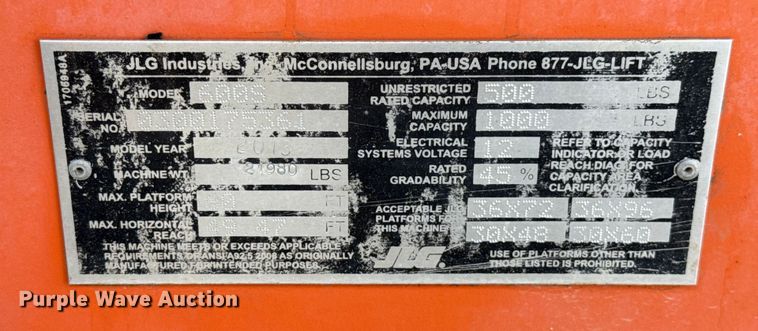 image for item DT6717 2013 JLG 600S boom lift