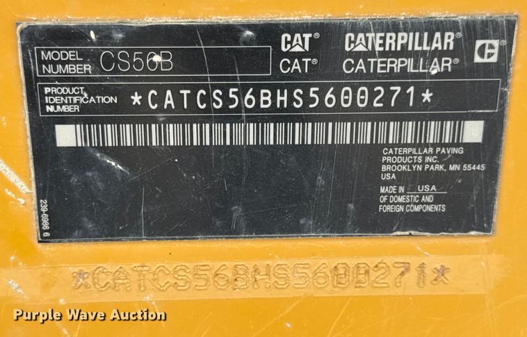 image for item DW3472 2016 Caterpillar CS56B single drum vibratory roller