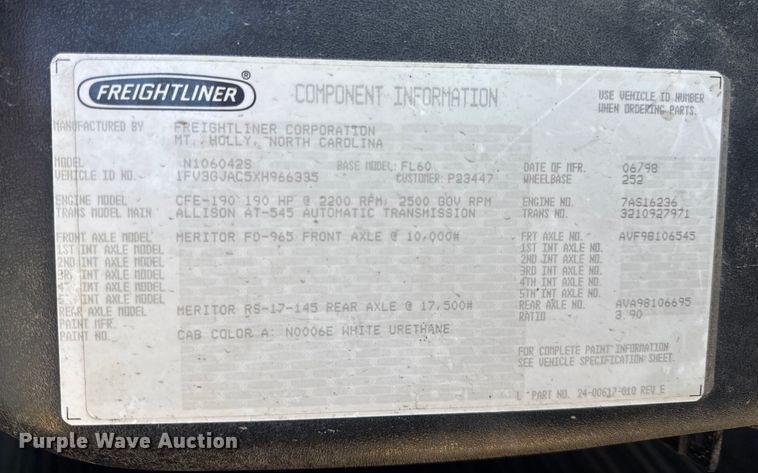 image for item DW3495 1999 Freightliner FL60 flatbed truck