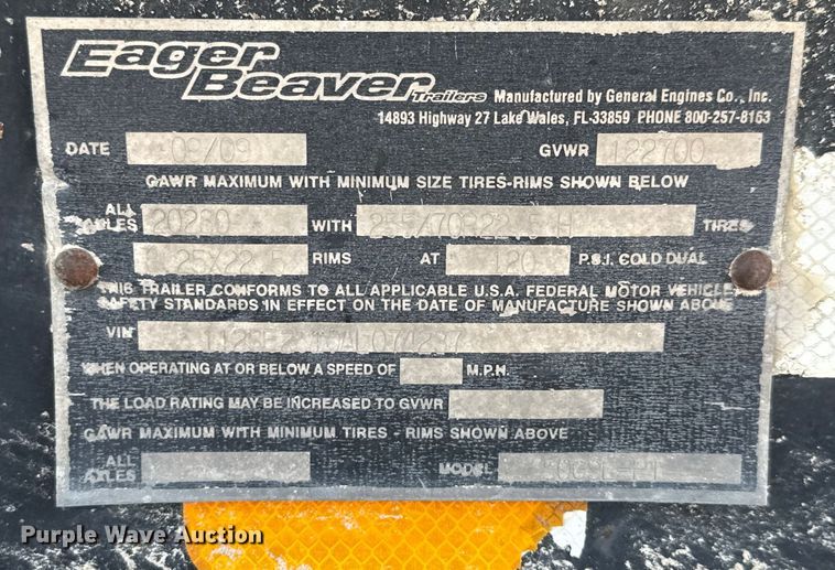 image for item DX5695 2010 Eager Beaver 50GSL-PT lowboy equipment trailer