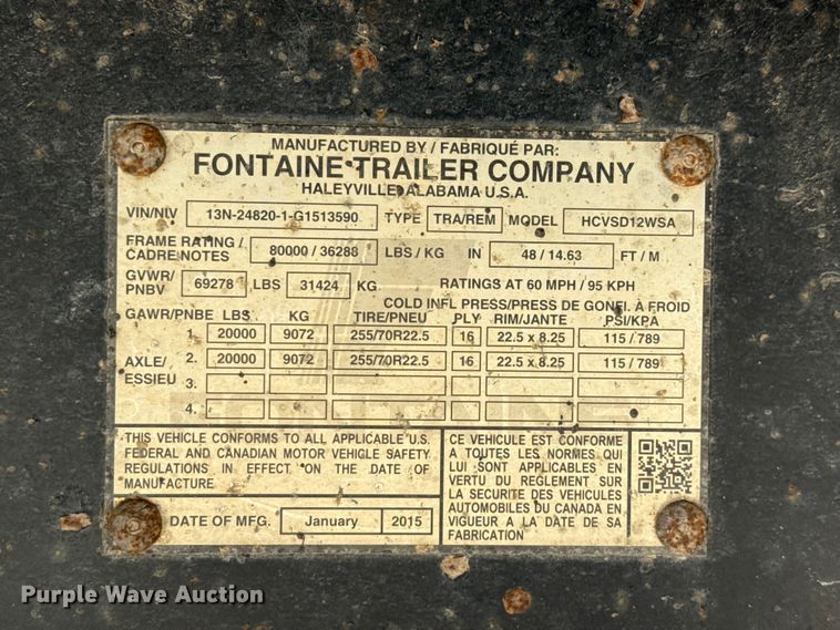 image for item DX5698 2016 Fontaine HCVSD12WSA drop deck trailer