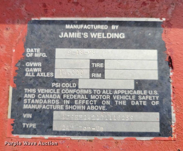 image for item DX7222 1998 Jamies Welding equipment trailer