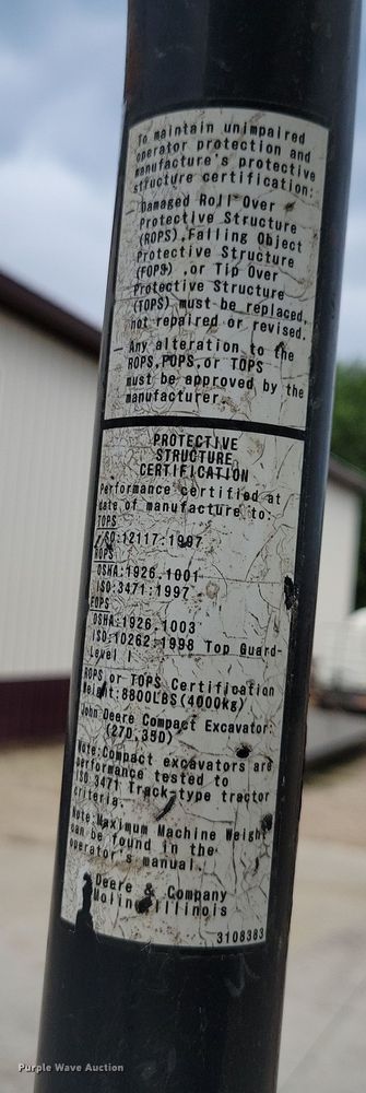 image for item DX7410 2012 John Deere  27D mini excavator
