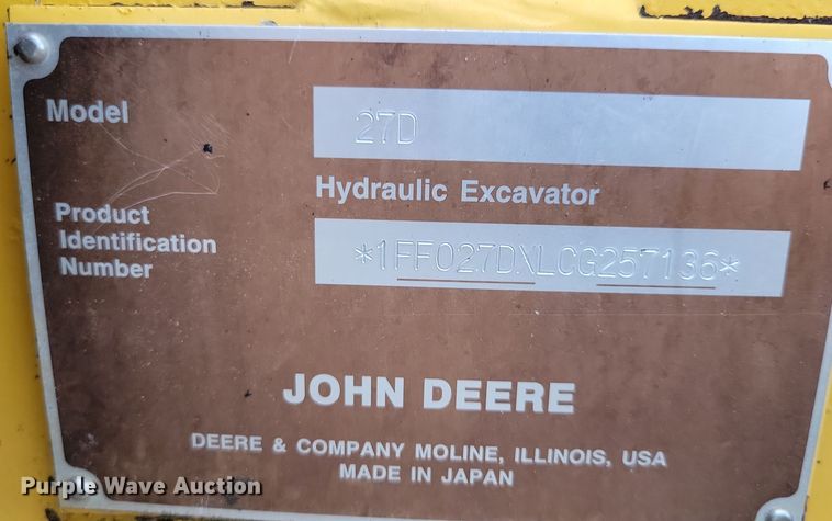 image for item DX7410 2012 John Deere  27D mini excavator