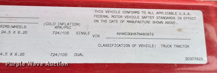 image for item EB2836 2007 Volvo VNL winch truck