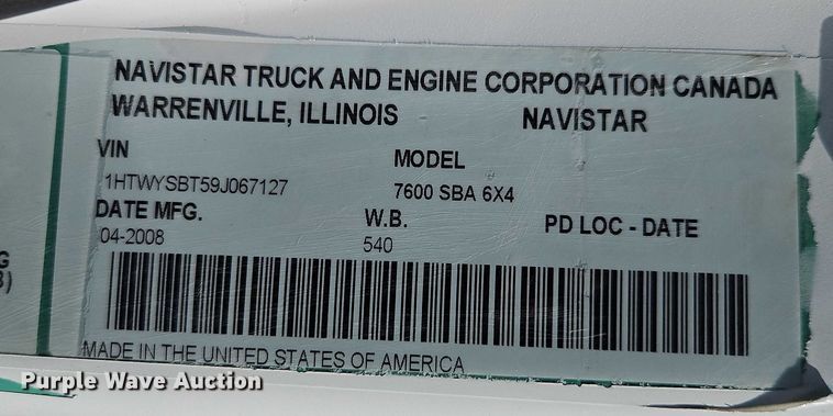 image for item EB8233 2009 International SF647 dump truck