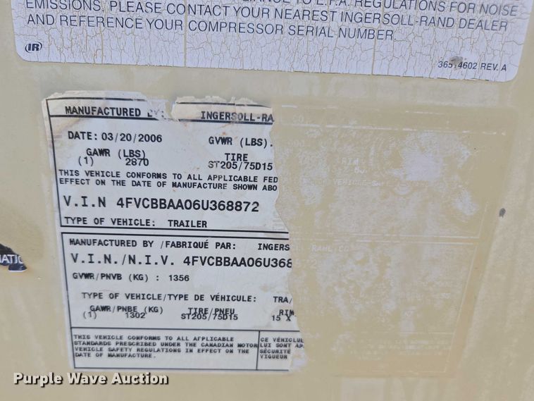 image for item EC1134 2006 Ingersoll Rand 185 air compressor