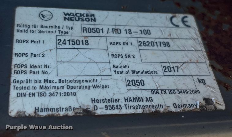 image for item EC3768 2017 Wacker  Neuson RD18 double drum vibratory roller