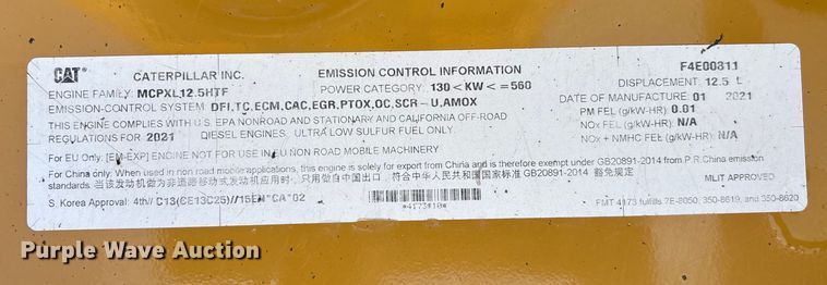 image for item EC3771 2021 Caterpillar 349 excavator