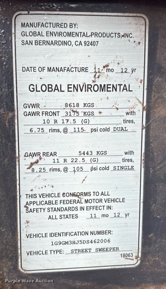 image for item EC4363 2013 Global Environmental Products M3 street sweeper