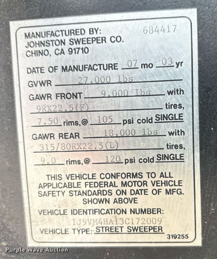 image for item EC4364 2003 Johnston  4000 street sweeper