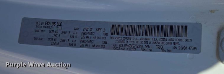 image for item ED2169 2019 Dodge Ram 1500  pickup truck