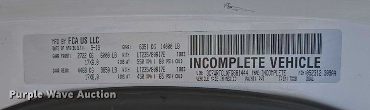 image for item ED2170 2015 Dodge Ram 3500 Crew Cab flatbed pickup truck