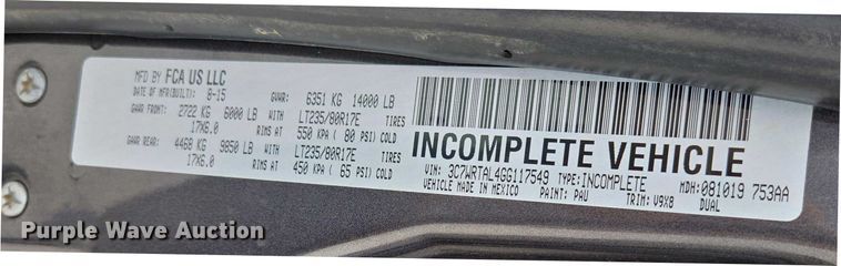 image for item ED2174 2016 Dodge Ram 3500 flatbed pickup truck