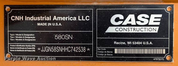 image for item ED2533 2017 Case 580 Super N backhoe