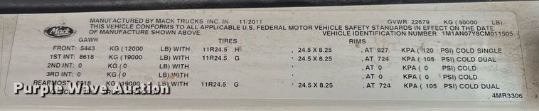 image for item ED2534 2012 Mack CHU 613 semi truck