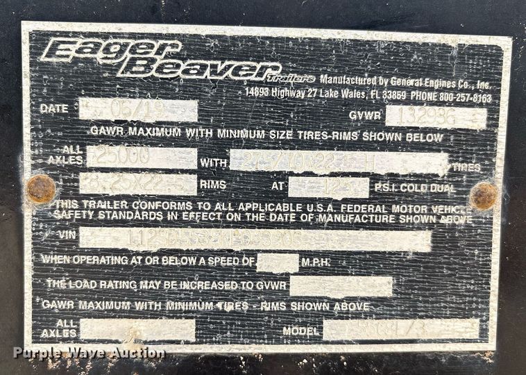 image for item ED2537 2019 Eager Beaver 55GSL lowboy equipment trailer