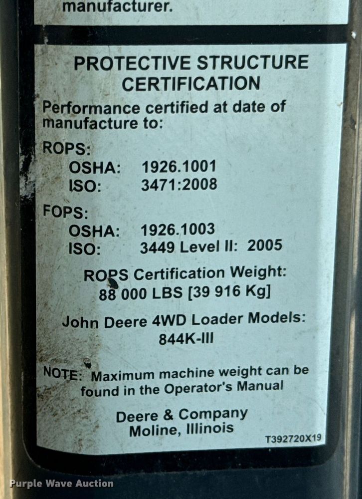 image for item ED5814 2018 John Deere 844K-III wheel loader