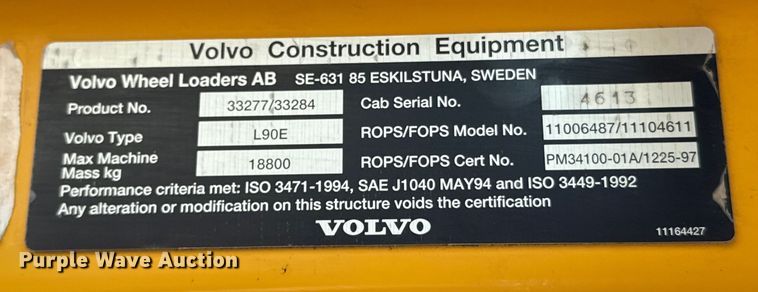 image for item ED5822 2005 Volvo L90E wheel loader