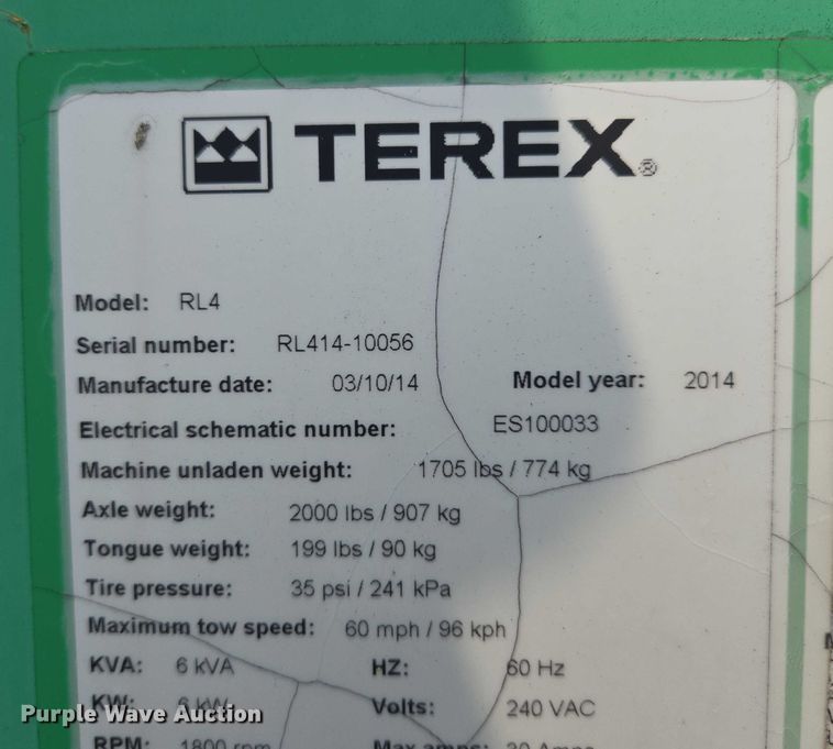 image for item EF1920 2014 Terex RL4 light plant