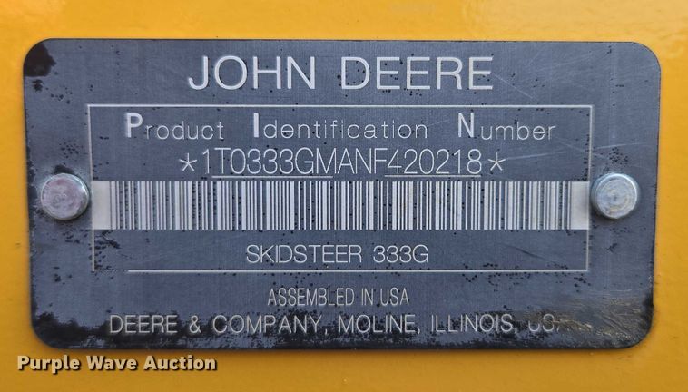 image for item EF1943 2022 John Deere 333G  tracked skid steer loader