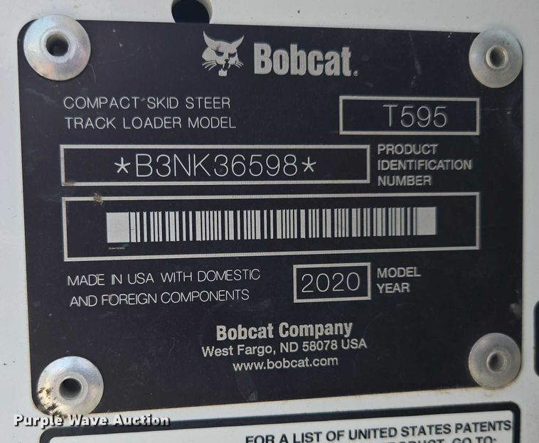 image for item EF1944 2020 Bobcat T595 tracked skid steer loader
