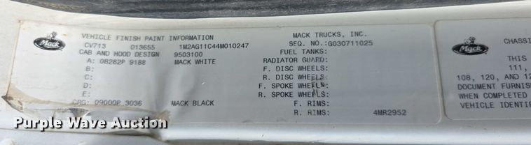 image for item EF3696 2004 Mack Granite CV713 dump truck