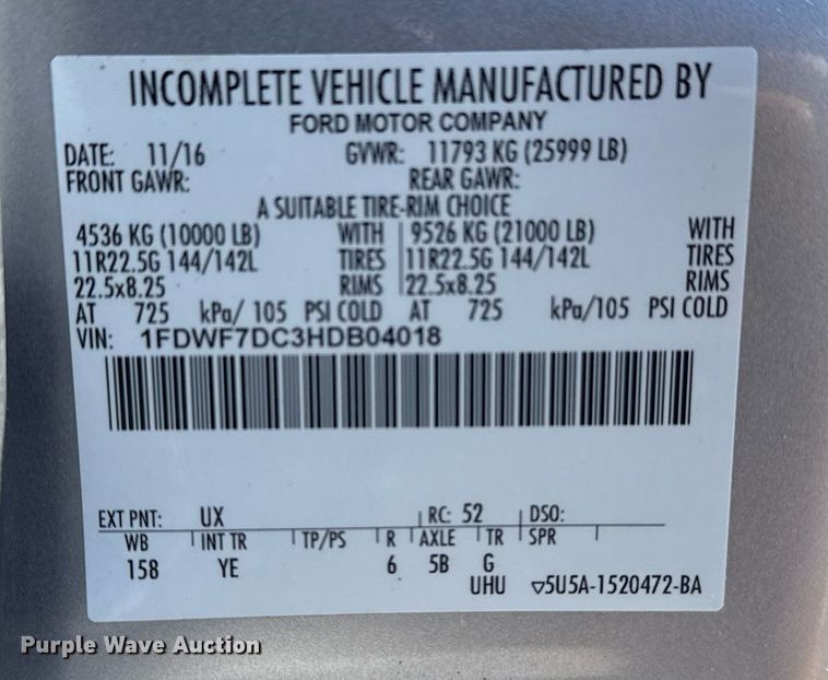 image for item EG2550 2017 Ford F750 Super Duty utility / service truck