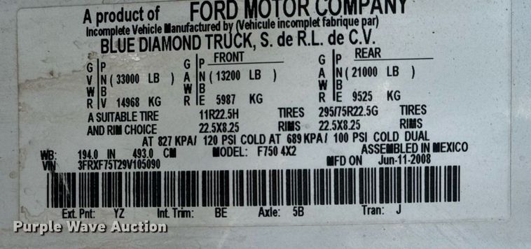 image for item EG6040 2009 Ford F750 digger derrick truck