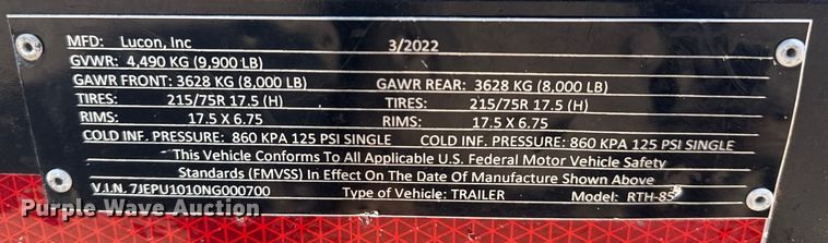 image for item EG6094 2022 Lucon Custom Heavy Haul RTH-85 reel trailer