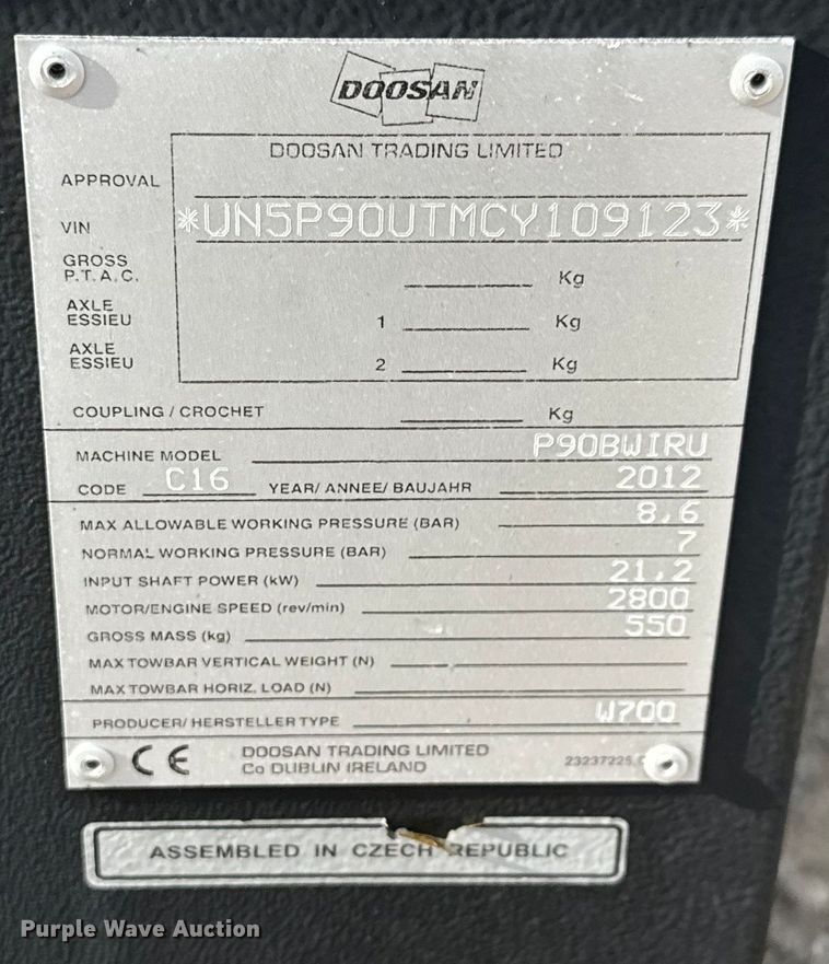 image for item EG6115 2012 Doosan P90BWIRU air compressor