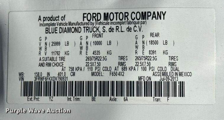 image for item EG6124 2013 Ford F650 Super Duty utility / service truck