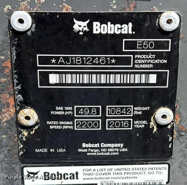 image for item EG6139 2016 Bobcat E50 mini excavator