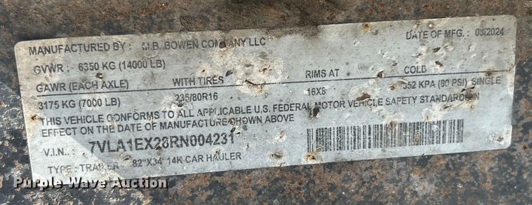 image for item EK8492 2024 B/R Trailers equipment trailer