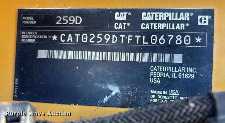 image for item EL6083 2016 Caterpillar 259D tracked skid steer loader