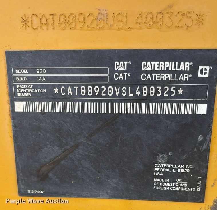 image for item EL6090 2021 Caterpillar 920 wheel loader